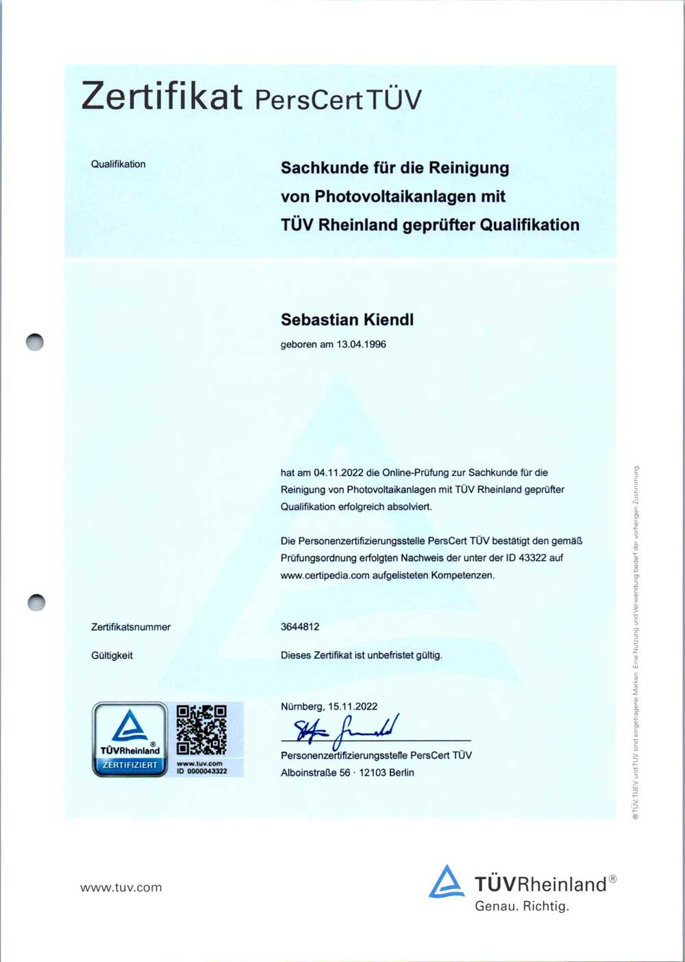 Zertifikat PersCert TÜV